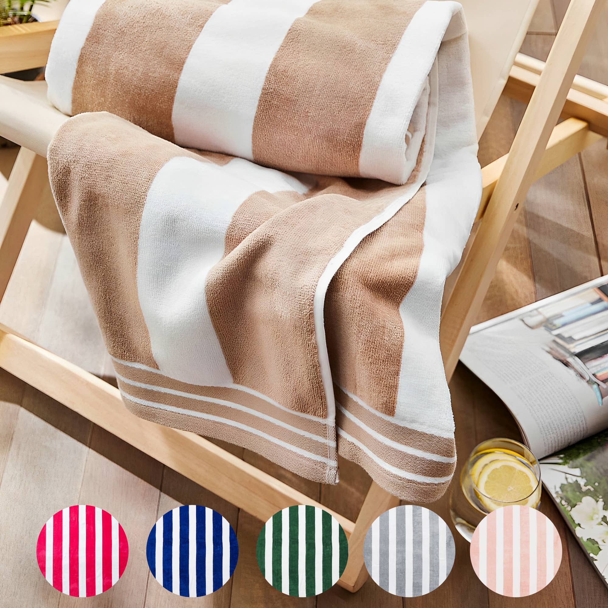 Jumbo Cabana Stripe Beach Towels - 100 x 180cm : Taupe/White