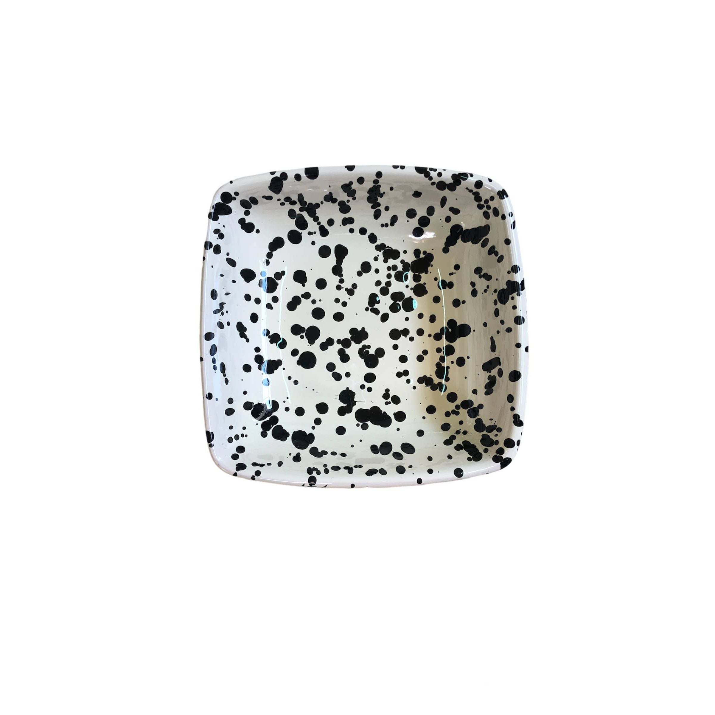 Square Bowl 13x13 cm - Splashed Line: Cream/black