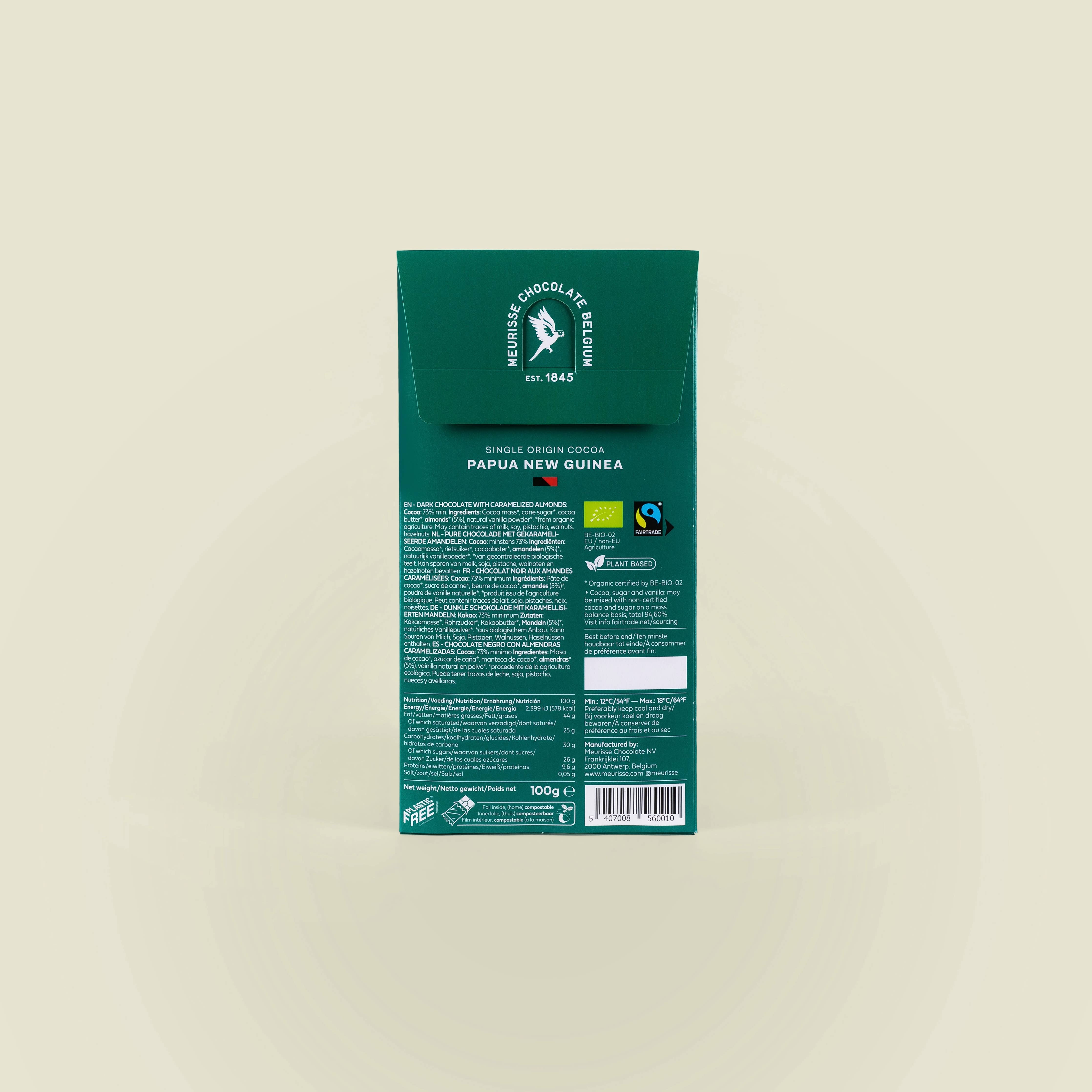 Organic Dark Chocolate with Caramelised Almonds (100g)