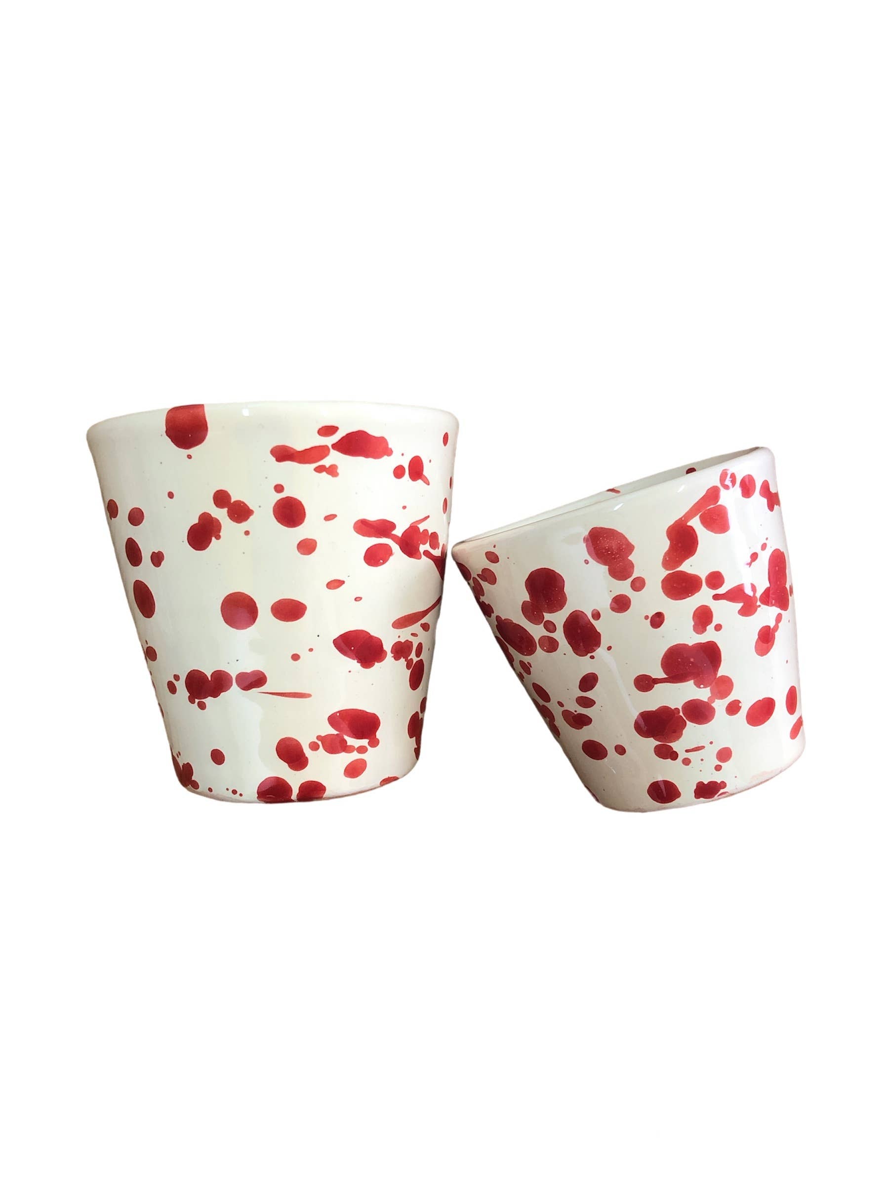 Glass h. 6 cm - Splasshed Line: Cream/red