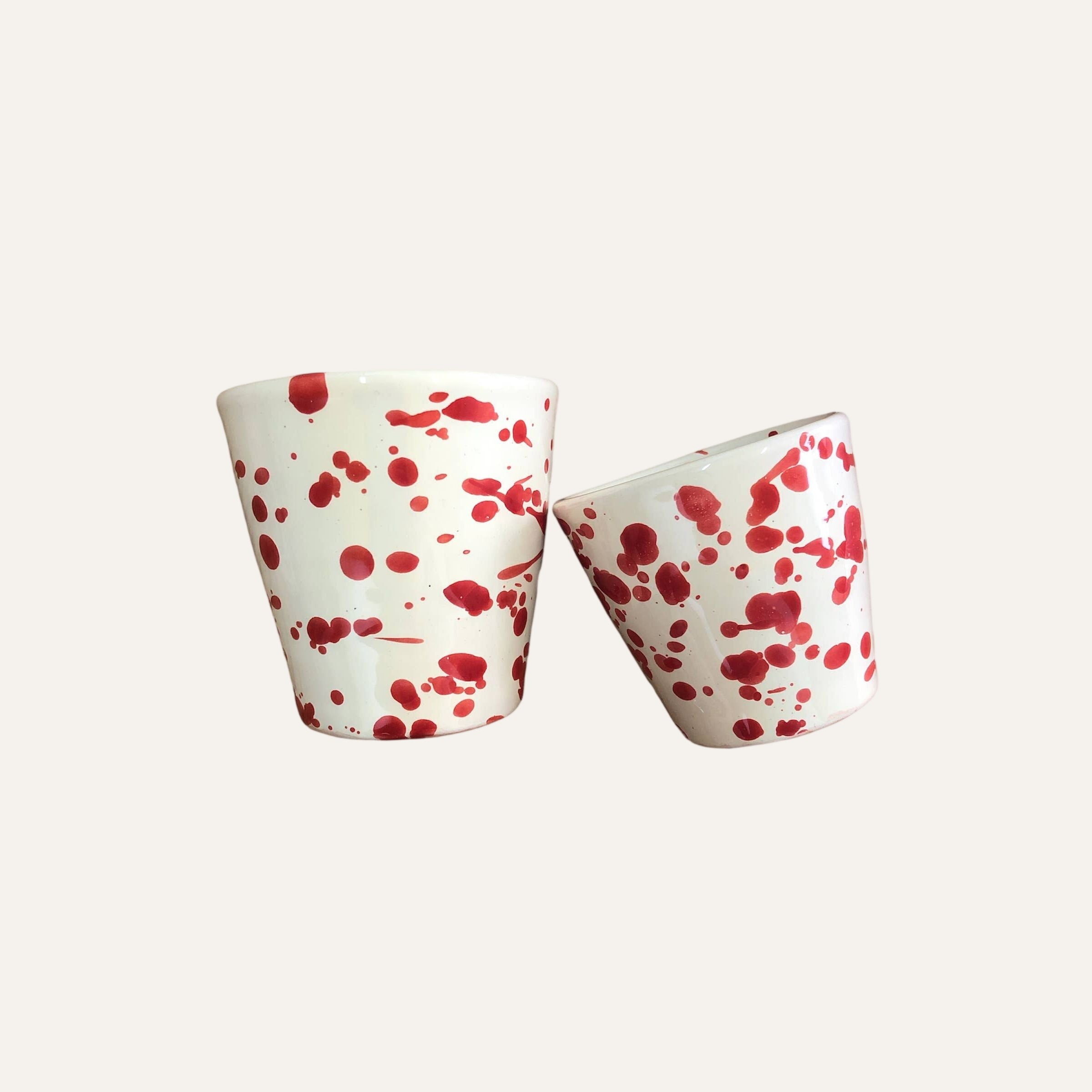 Glass h. 6 cm - Splasshed Line: Cream/red