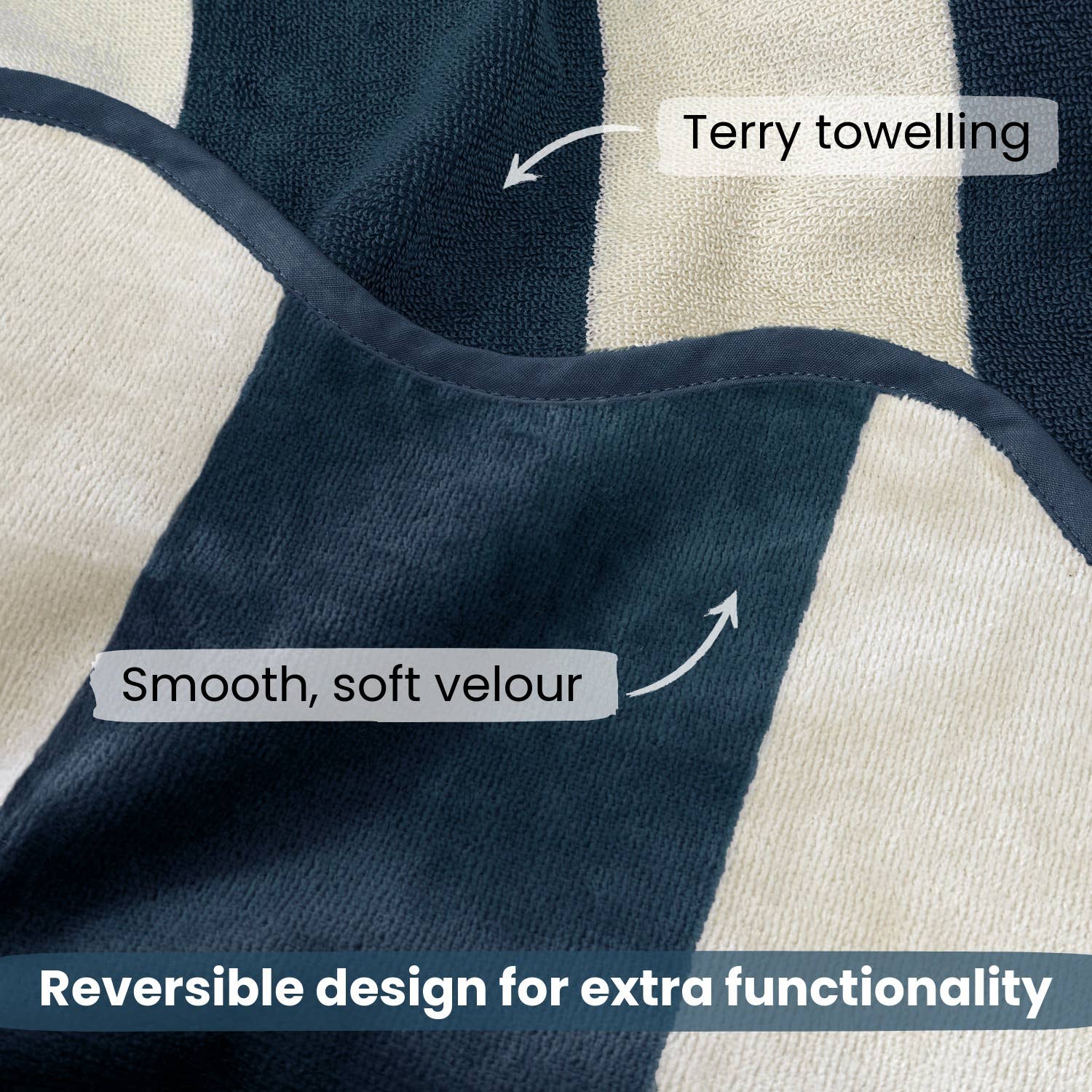 Large Scalloped Striped Beach Towel 90 x 170cm - 100% Cotton: Green