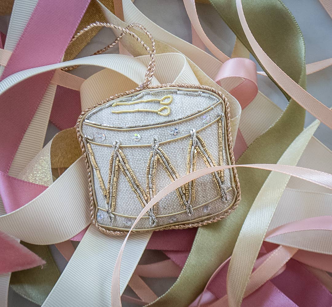 Handmade Drum Christmas Holiday Decoration in Irish Linen