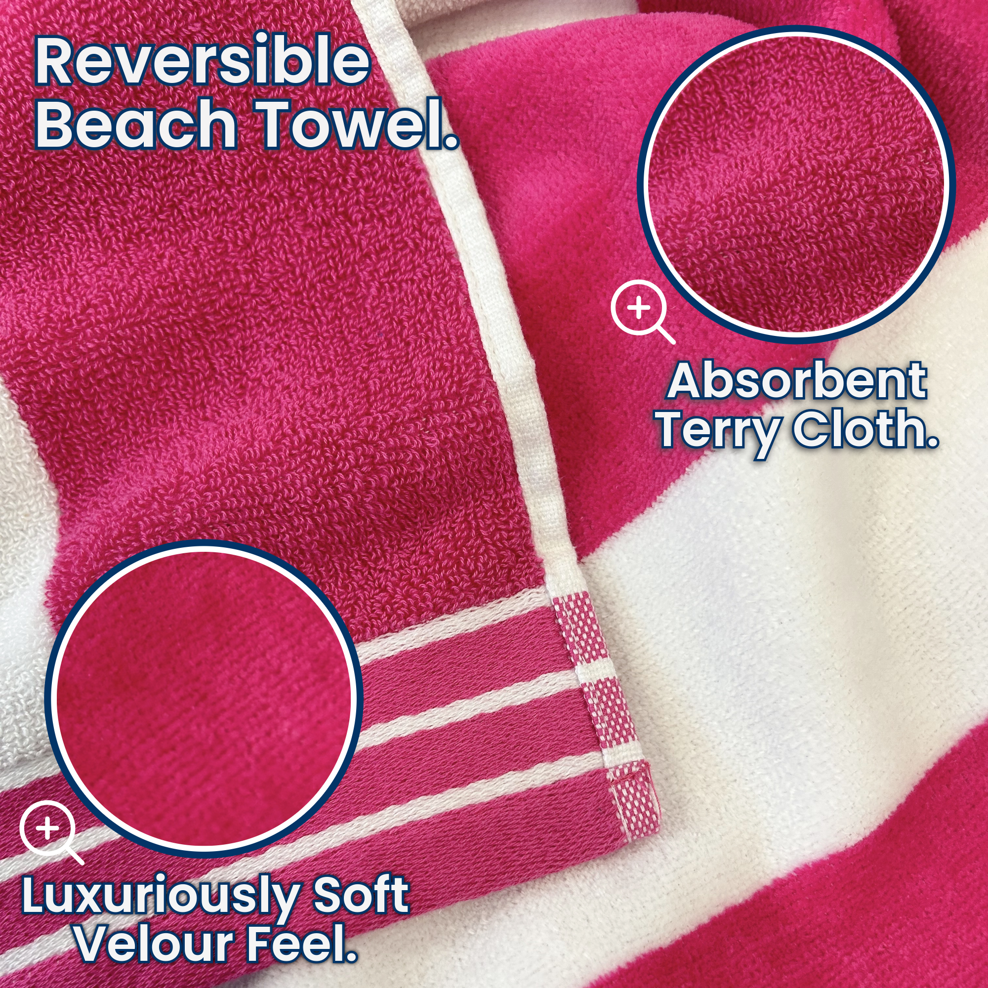 Jumbo Cabana Stripe Beach Towels - 100 x 180cm : Navy/White