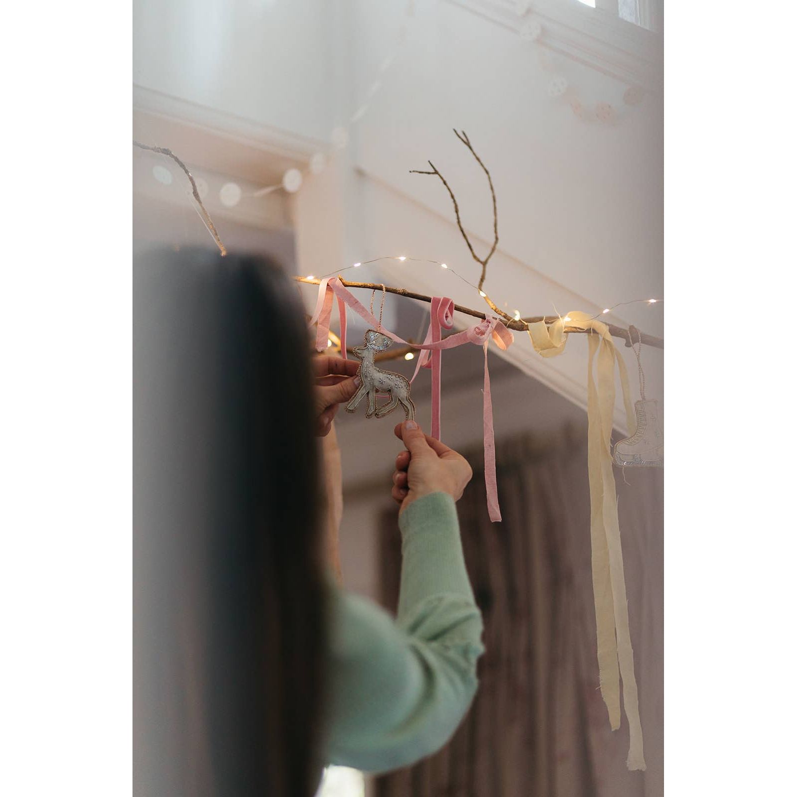 Handmade Reindeer Irish Linen Holiday Ornament