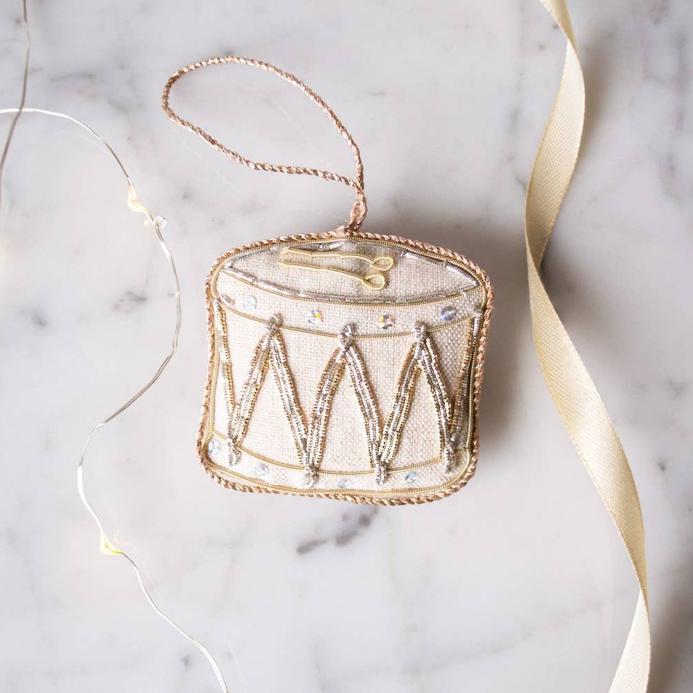 Handmade Drum Christmas Holiday Decoration in Irish Linen