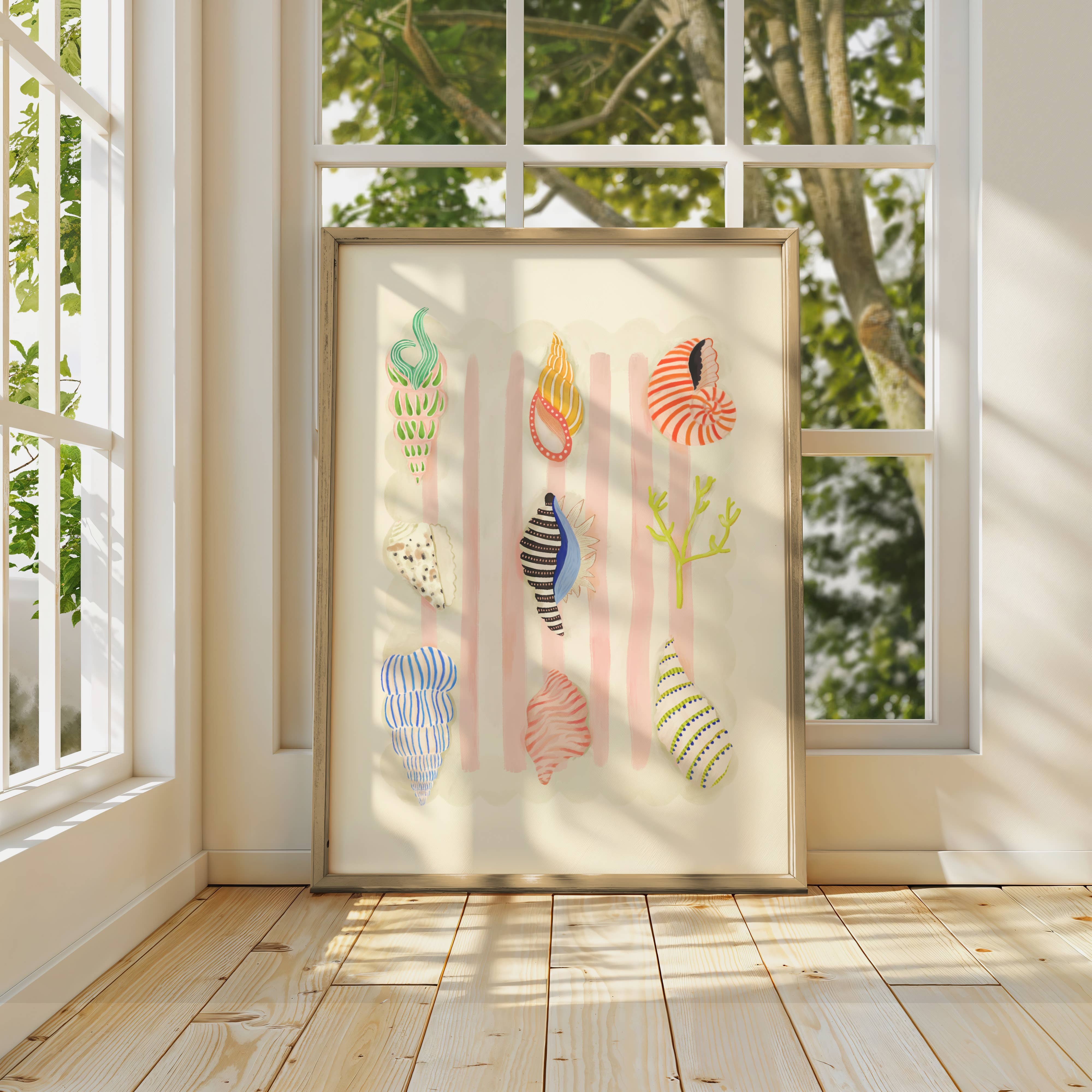 Beach Combing, Hand Drawn Abstract shell Drawing, shell Art : A5