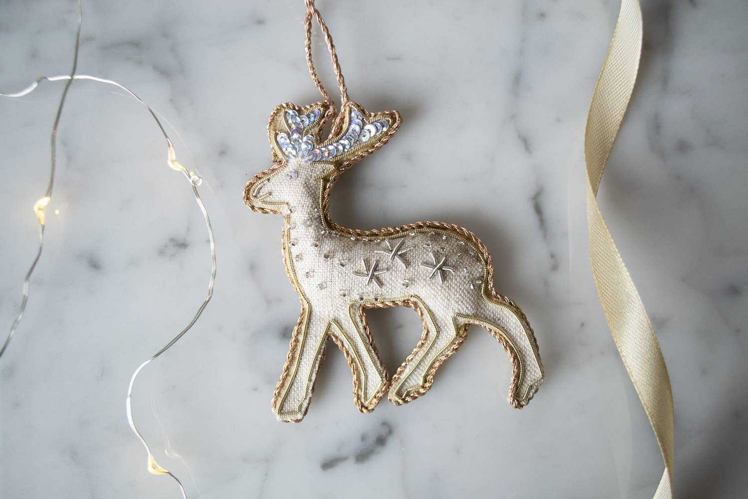 Handmade Reindeer Irish Linen Holiday Ornament