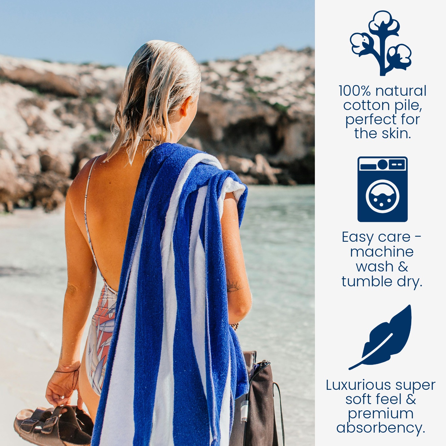 Jumbo Cabana Stripe Beach Towels - 100 x 180cm : Navy/White