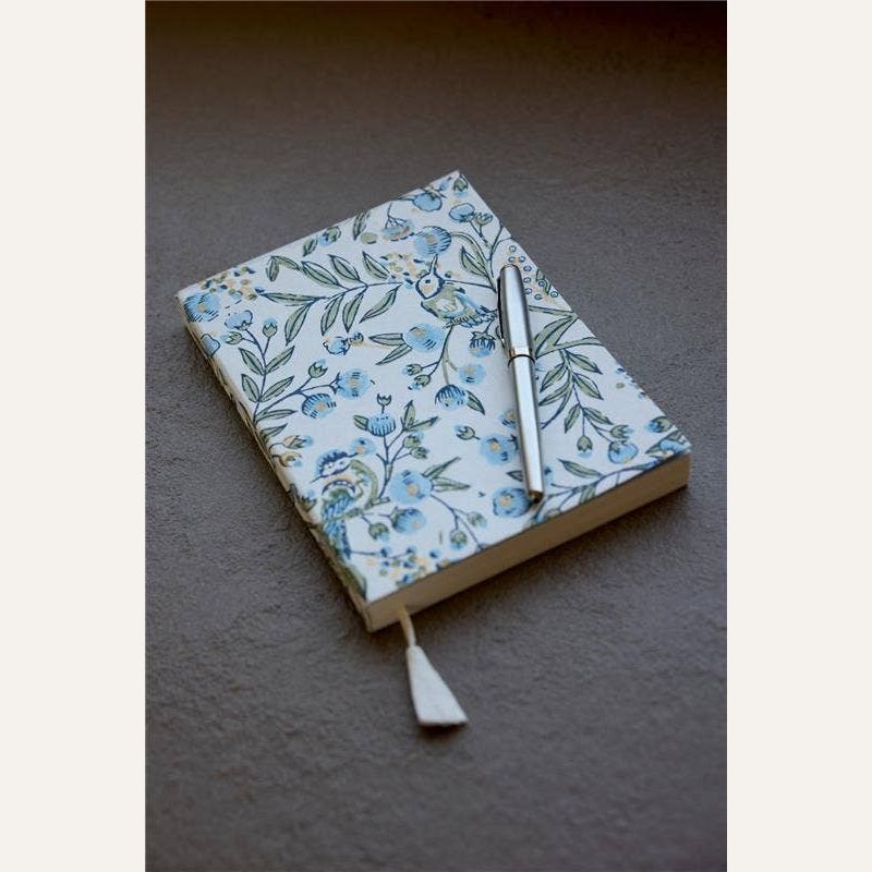 Block Printed Ruled Notebook (A5) - Songbird Blue Stone