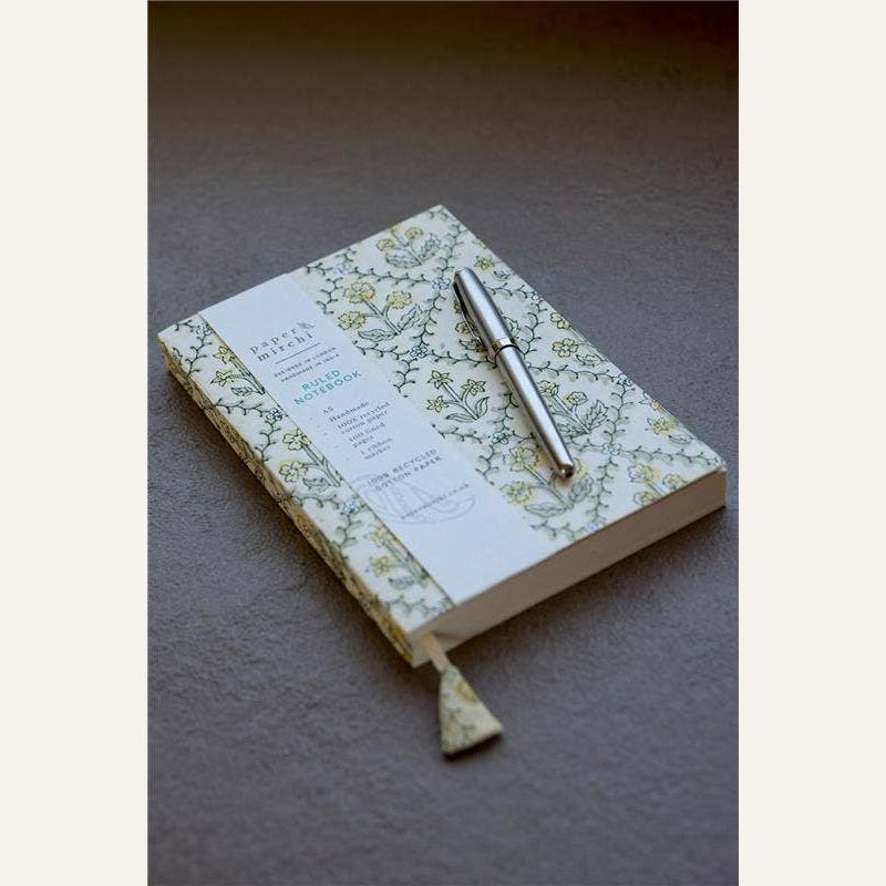 Block Printed Ruled Notebook (A5) - Floral Lattice Buttercream