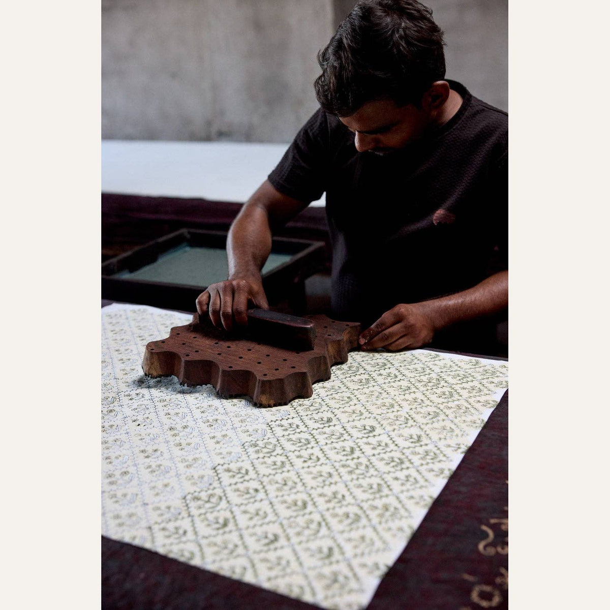 Block Printed Ruled Notebook (A5) - Floral Lattice Buttercream