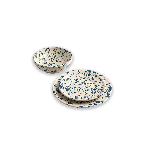 Flat Plate diam. 25 cm - Splasshed Line: Cream/blue