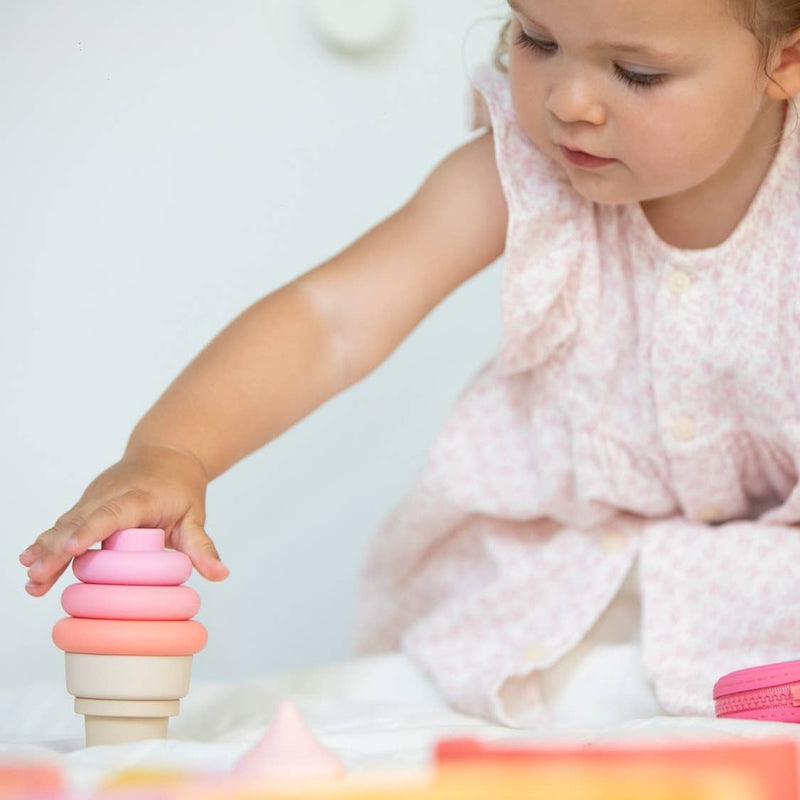 Montessori Educational Toy - Stackable Silicone Ice Cream: Coral
