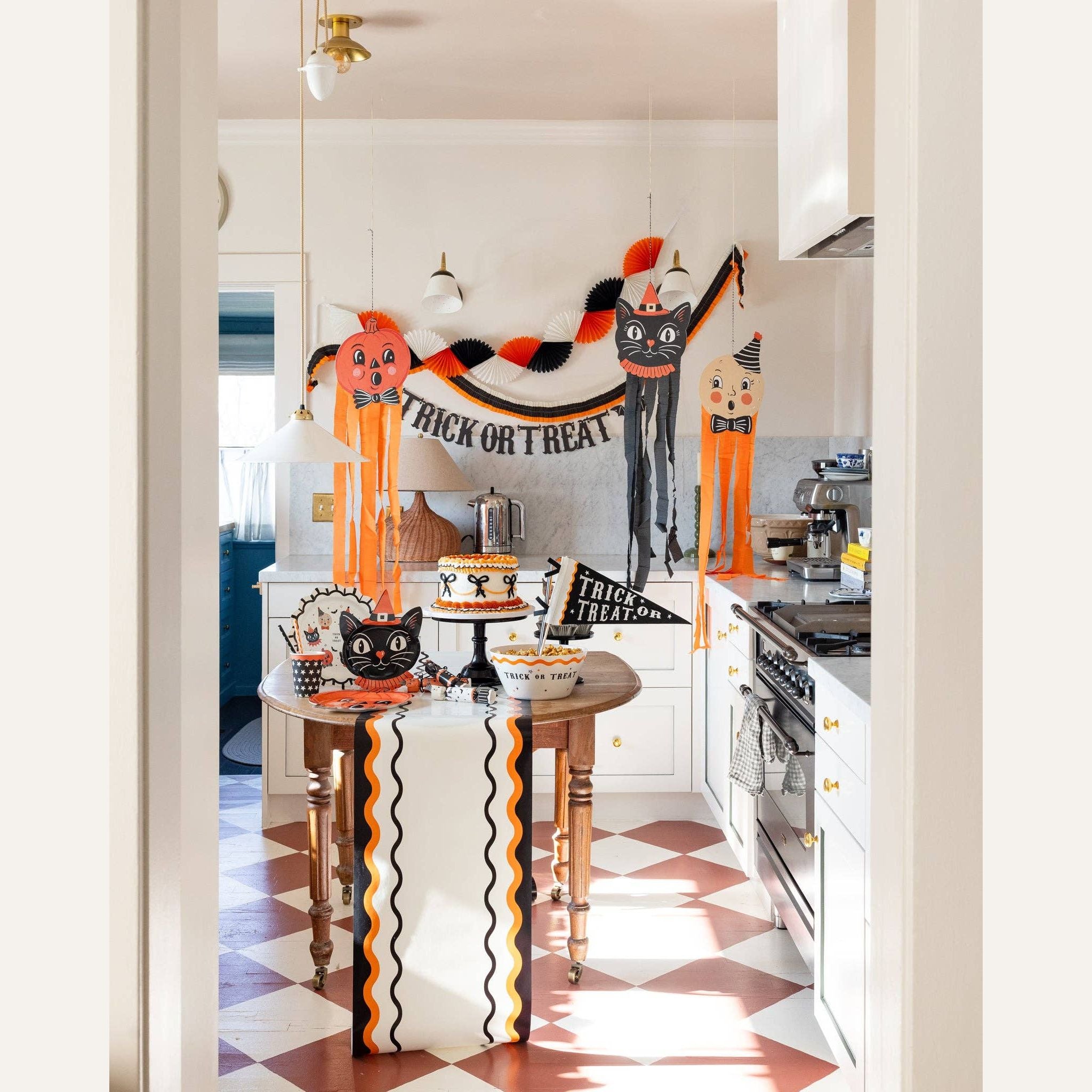 VHP1320 - Orange and Black Ric Rac Paper Table Runner
