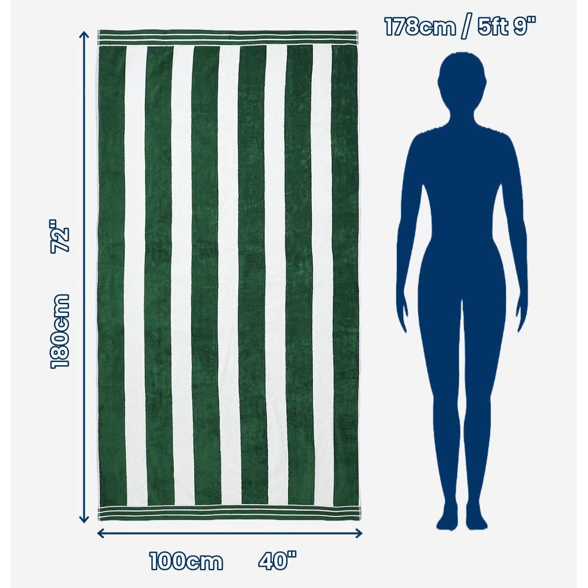 Jumbo Cabana Stripe Beach Towels - 100 x 180cm : Khaki/White