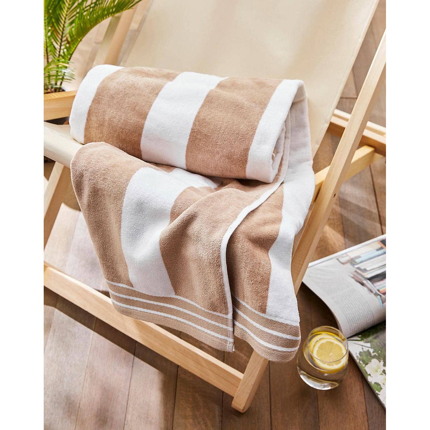 Jumbo Cabana Stripe Beach Towels - 100 x 180cm : Taupe/White