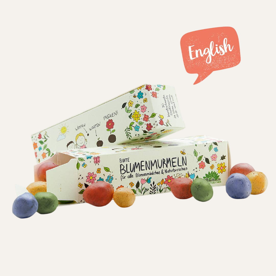 Box of 25 flower marbles (EN, ES, FR, NL): English