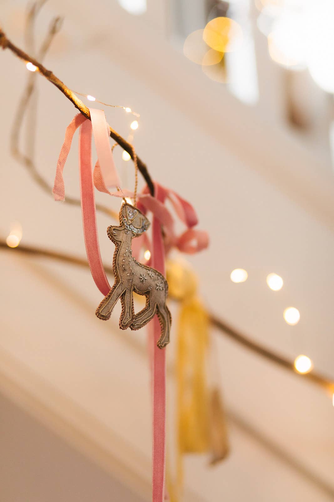 Handmade Reindeer Irish Linen Holiday Ornament