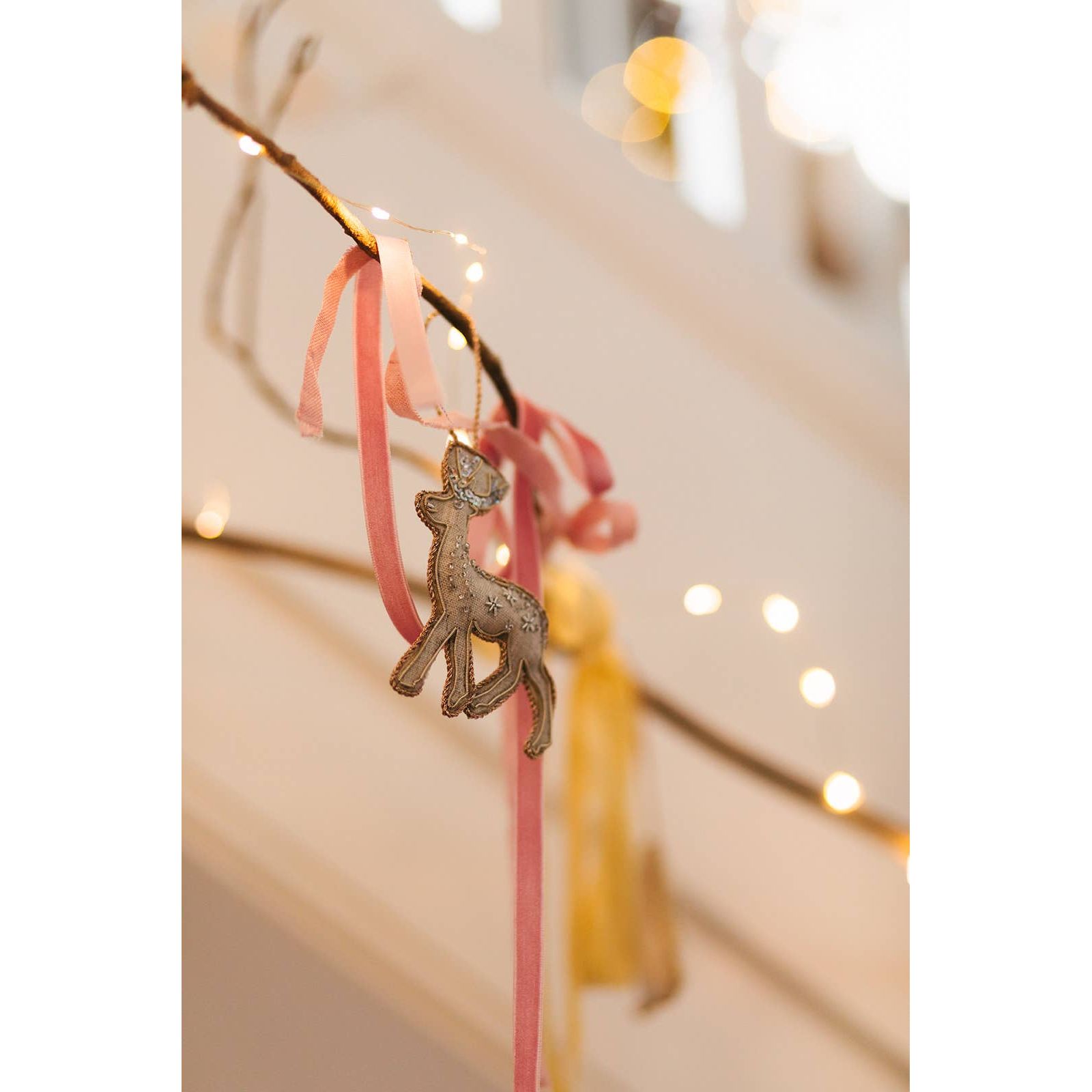 Handmade Reindeer Irish Linen Holiday Ornament