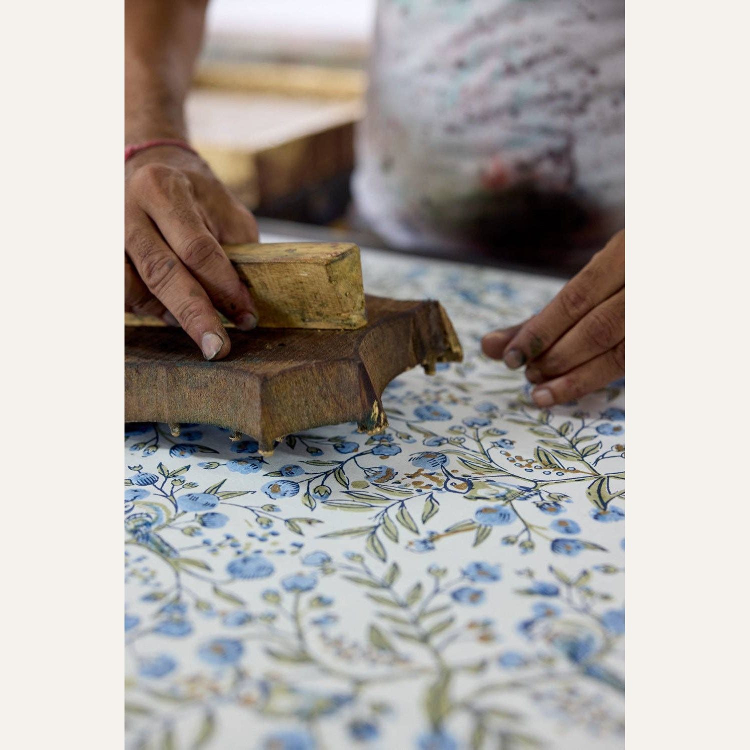 Block Printed Ruled Notebook (A5) - Songbird Blue Stone