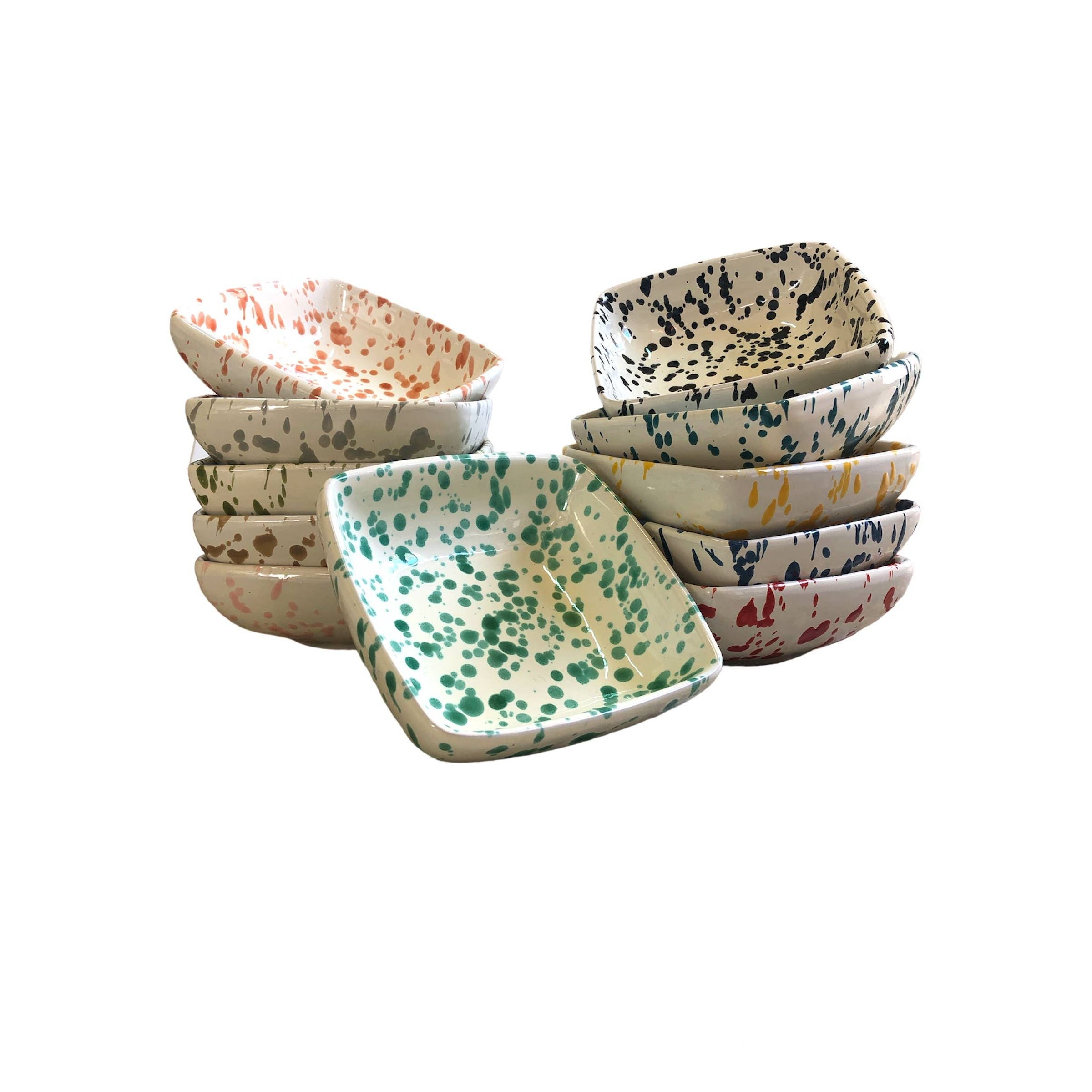 Square Bowl 13x13 cm - Splashed Line: Cream/black