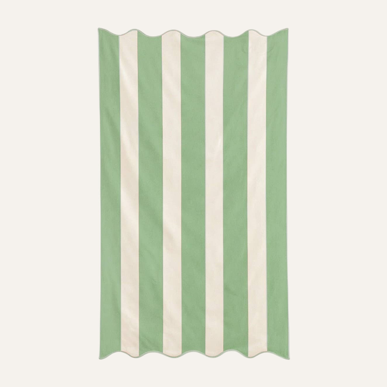 Large Scalloped Striped Beach Towel 90 x 170cm - 100% Cotton: Green