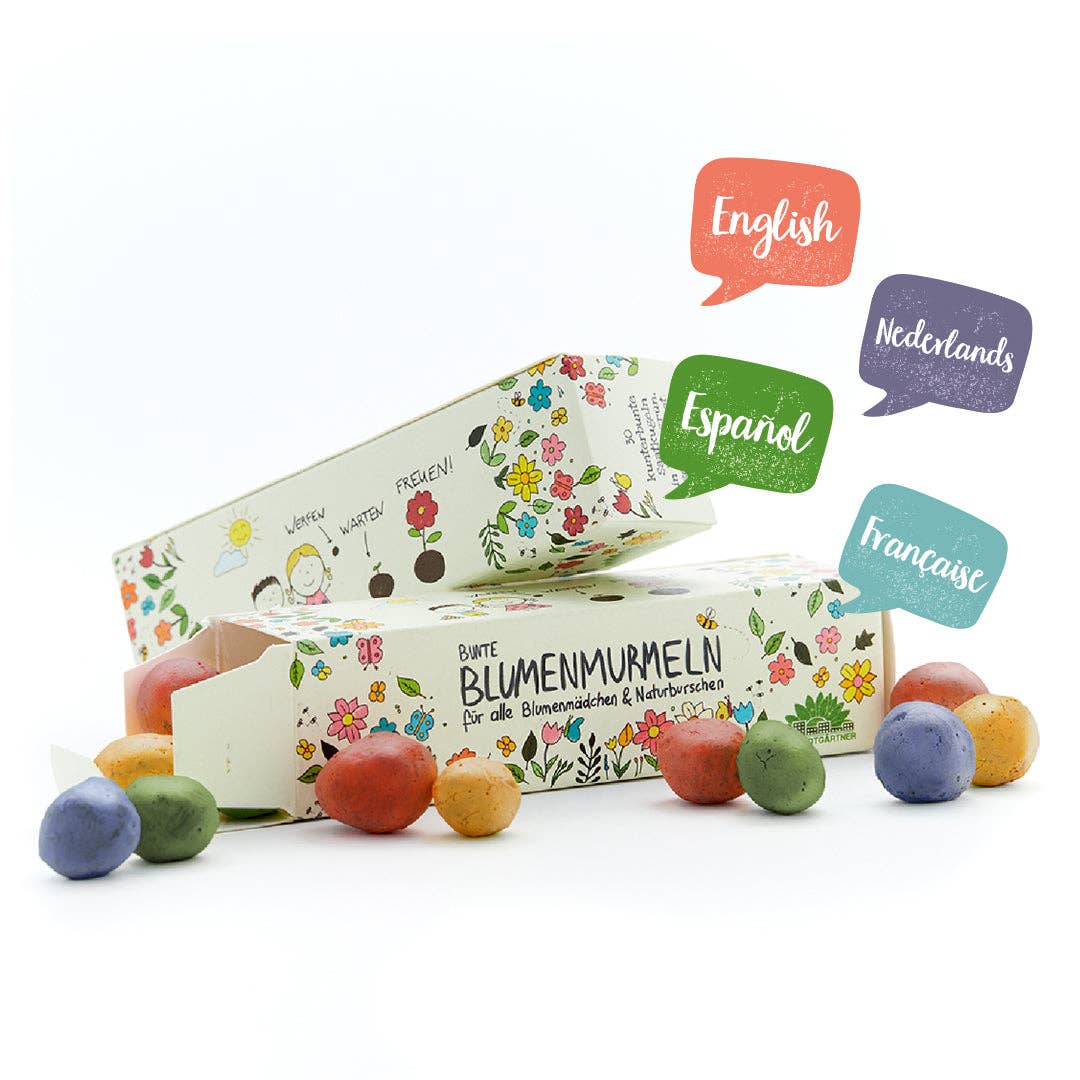 Box of 25 flower marbles (EN, ES, FR, NL): English