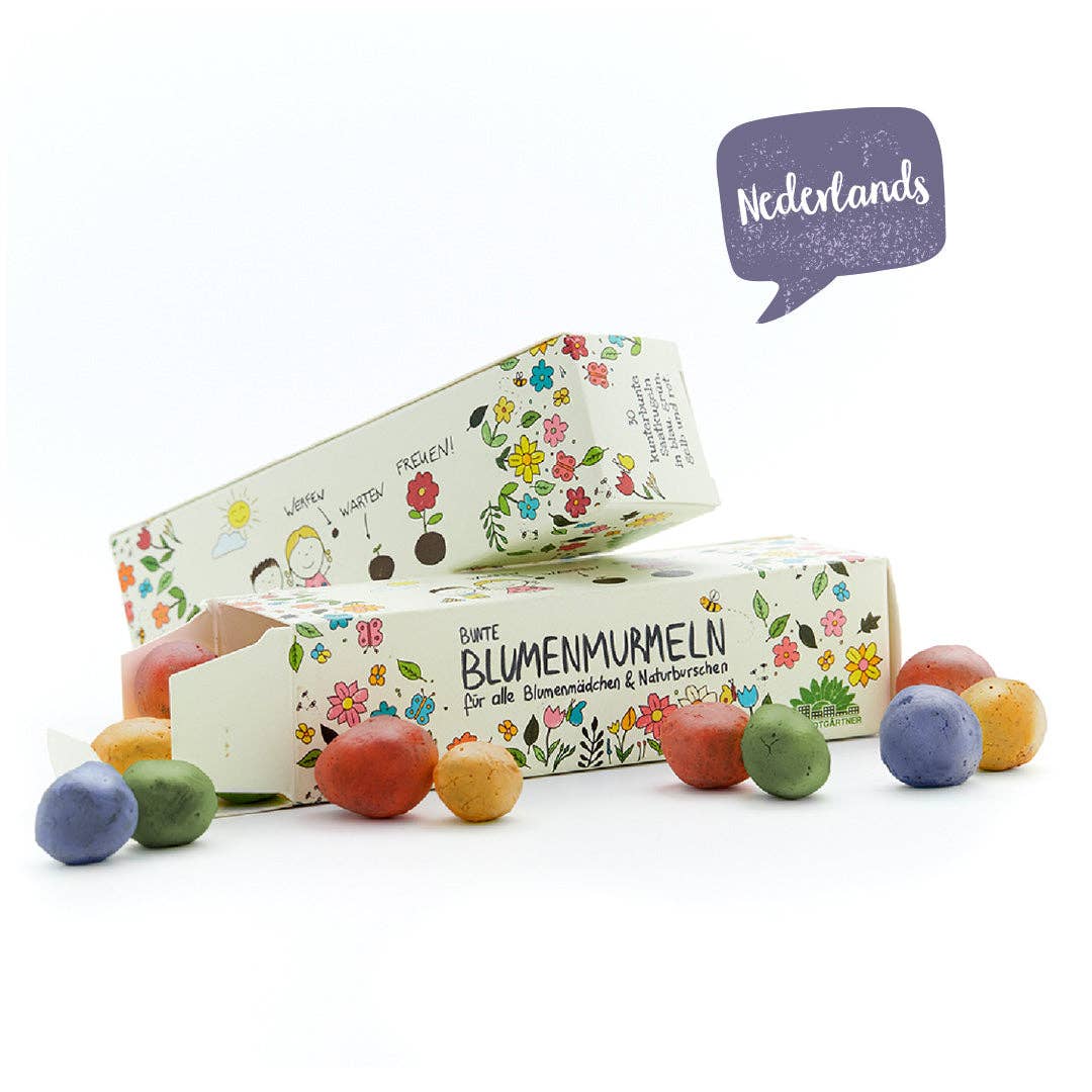 Box of 25 flower marbles (EN, ES, FR, NL): English