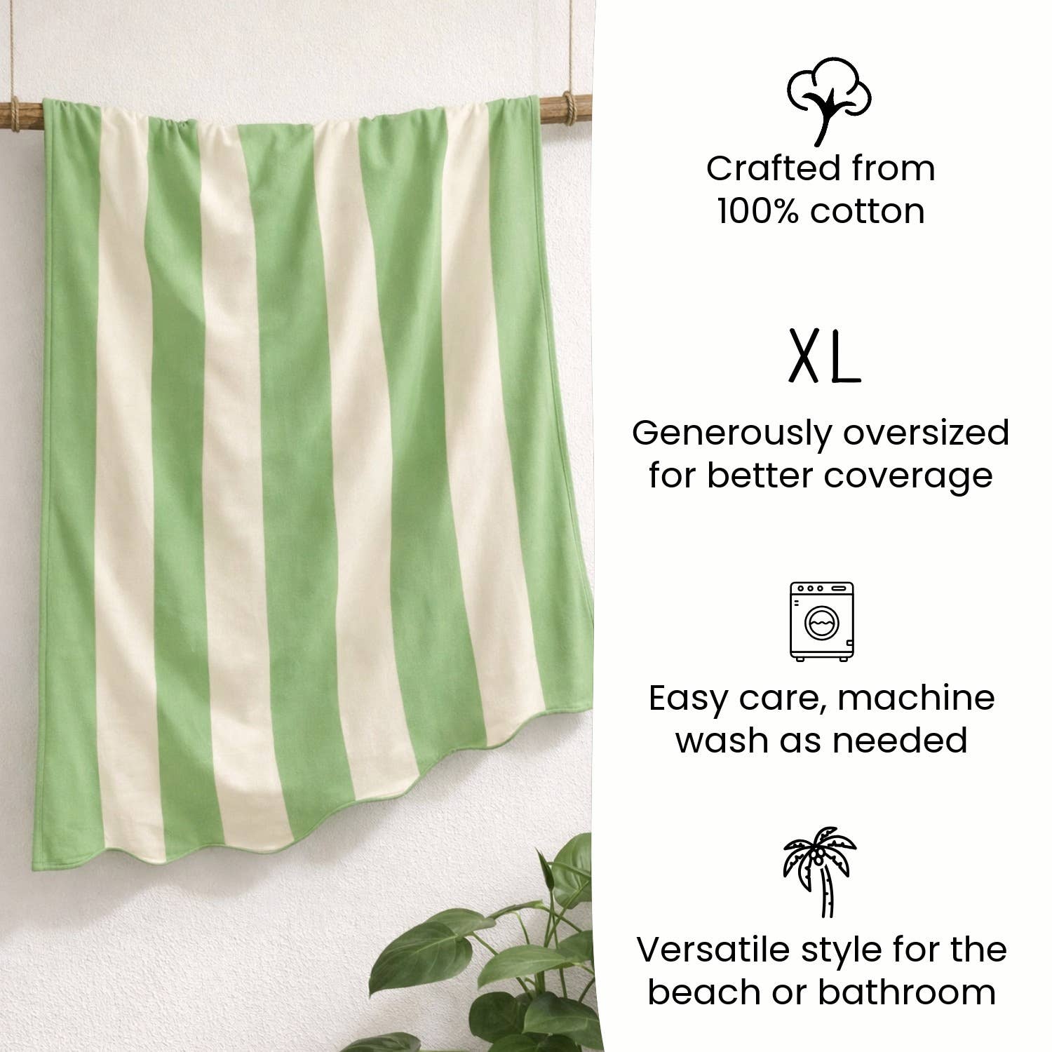 Large Scalloped Striped Beach Towel 90 x 170cm - 100% Cotton: Navy