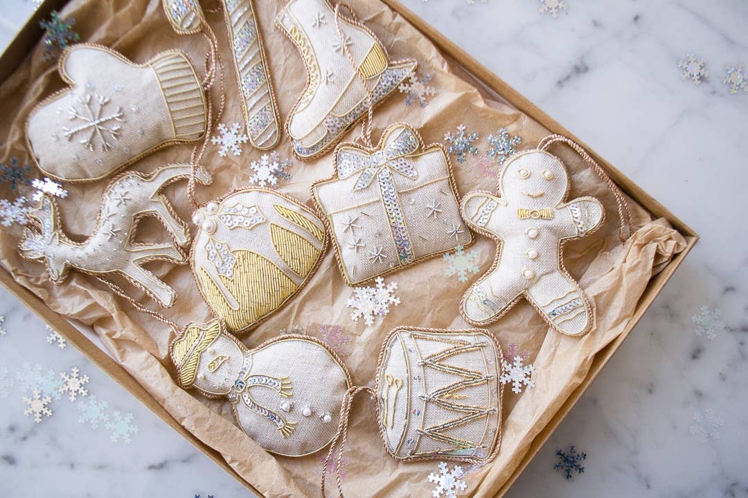 Handmade Drum Christmas Holiday Decoration in Irish Linen