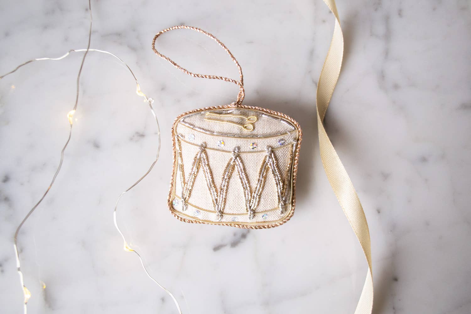 Handmade Drum Christmas Holiday Decoration in Irish Linen