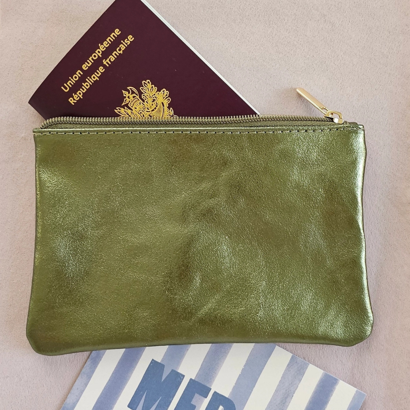 Leather pouch with zip: NUDE